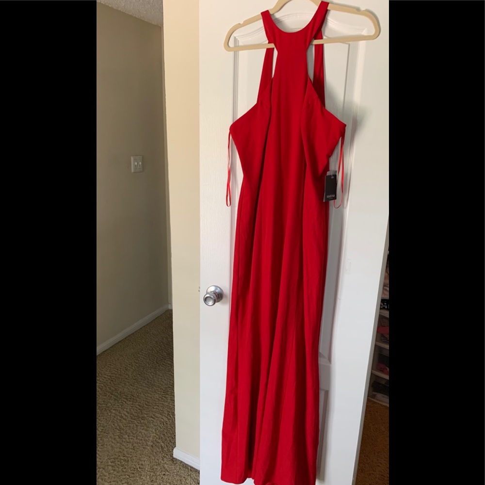Red formal gown.